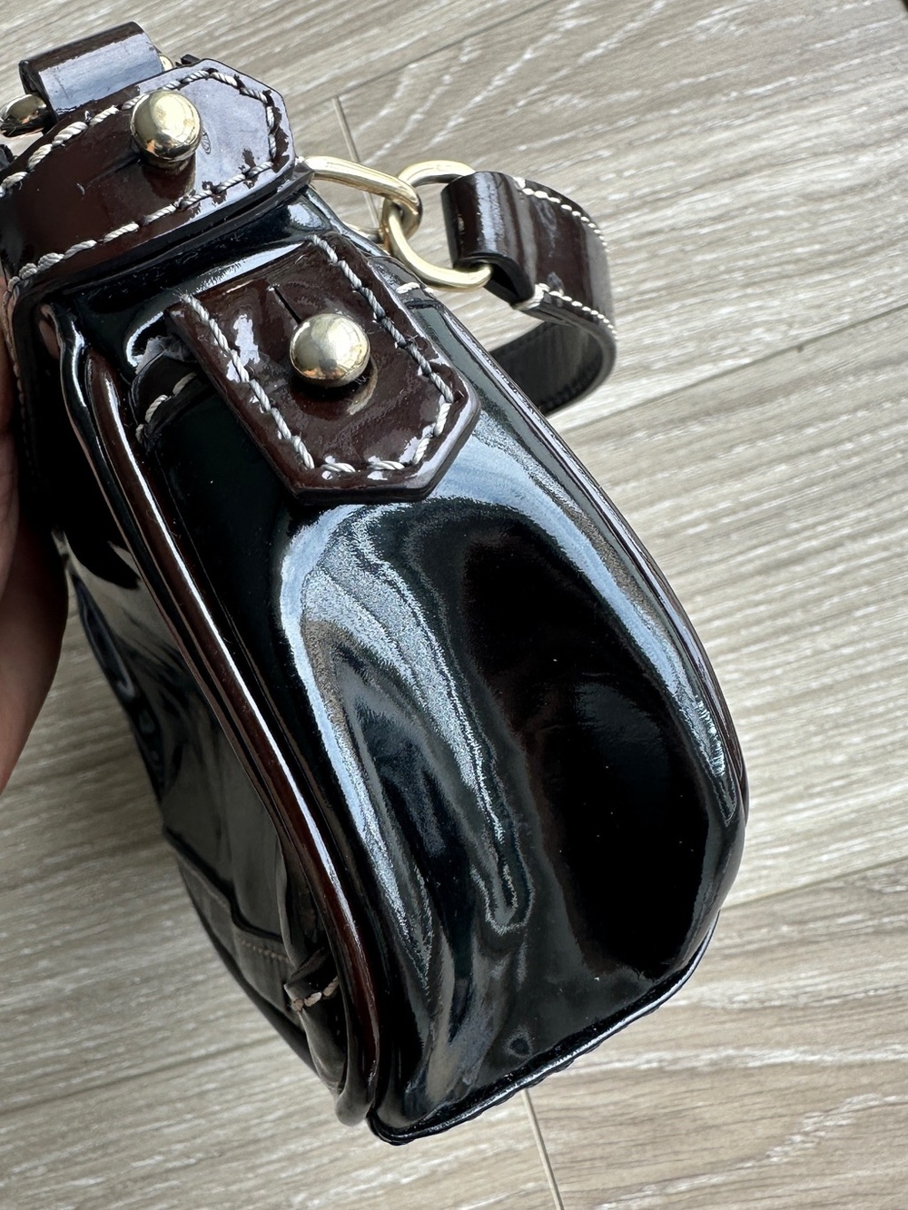 Dooney & Bourke Black Patent Shoulder Bag with Gold Hardware - Picture 8 of 11